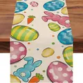 Runner da tavola pasquale in lino con uova colorate e sagome di coniglietti - 41 / 33*90cm/55g/lino/striscia