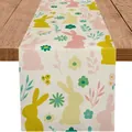 Runner da tavola pasquale in lino con silhouette di conigli e stampa floreale colorata - 42 / 33*90cm/55g/lino/striscia