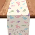 Runner da tavola pasquale in lino con sagome di coniglietti e scritta Happy Easter - 45 / 33*90cm/55g/lino/striscia