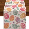 Runner da tavola pasquale con uova colorate dipinte a mano e fiori su tessuto di lino - 46 / 33*90cm/55g/lino/striscia