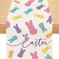 Runner da tavola pasquale in lino con coniglietti colorati e scritta Easter su legno - 33cmx90cm / Coniglio multicolore e tema pasquale