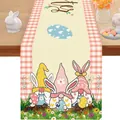 Runner da tavola pasquale in lino con gnomi, uova colorate e bordo a quadri rossi - 50 / 33*90cm/55g/lino/striscia
