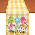 Runner da tavola pasquale con motivo a scacchi gialli e grafica di gnomi - 61 / 33*90cm/55g/lino/striscia