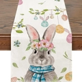 Runner da tavola pasquale con stampa coniglio su lino per decoro sala da pranzo - 62 / 33*90cm/55g/lino/striscia