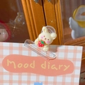 Cute cartoon white bunny clip with strawberry detail and transparent plastic grip - Rabbit