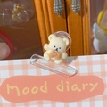 Cute beige resin bear clips with orange bows for stationery and memo organization - Beige Bear