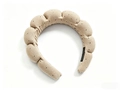 Puffy beige corduroy headband with black polka dots and a ruched bubble design - Khaki Polka Dot Cloud Headband