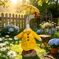 Yellow raincoat outfit for garden goose statue with matching hat and umbrella - Yellow Three-Button Raincoat Set