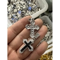 Hip hop silver cross pendant necklace with white zircon and black square stones - Less-Drill Black Zirconia Cross