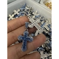 Hiphop cross pendant necklace with blue and white zircon stones in silver plating - Less-Drill Blue Zirconia Cross