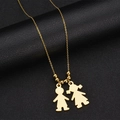 Collana in acciaio inossidabile dorato con ciondoli bambino e bambina e catena a sfere - Lucido / Oro
