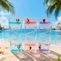 Trois sabliers liquides colorés avec montgolfières sur une scène de plage - Montgolfière - toboggan