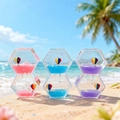 Minuteur liquide hexagonal avec montgolfières miniatures en rose bleu et violet décor - Montgolfière - double losange