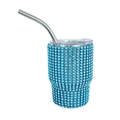 Blue and white rhinestone 3oz mini stainless steel tumbler with straw and lid - Tapered Leg / Dark Blue