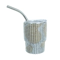 Sparkling silver and gold rhinestone encrusted 3oz stainless steel tumbler with straw - Tapered Leg / Cow Pattern Champagne