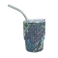 Green gradient rhinestone encrusted 3oz stainless steel mini tumbler with straw - Tapered Leg / Green Python Camo