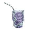 Purple and silver rhinestone 3oz mini stainless steel insulated tumbler with metal straw - Tapered Leg / Cow Pattern Purple