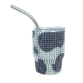 3oz vacuum insulated rhinestone tumbler with cow print and stainless steel straw - Tapered Leg / Cow Pattern Black