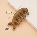 Deep brown sandalwood 5-tooth massage comb with dolphin curve, 11cm by 5cm size - Green Sandalwood Dolphin Shape