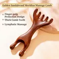 Sandalwood five-tooth meridian massage comb with ergonomic dolphin shape in deep brown - Multi-Functional Golden Sandalwood Deer Antler
