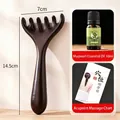 Deep red sandalwood 5-tooth massage comb with 10ml essential oil and acupoint map - Ebony Deer Antler With Essential Oil And Meridian Map