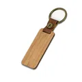 Porte-clés minimaliste en bois de cerisier avec lanière en cuir et anneau bronze - Bois de cerisier