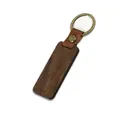 Porte-clés en bois de noyer noir avec lanière en cuir marron et anneau en bronze - Bois de noyer