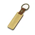 Porte-clés minimaliste en bambou et cuir marron avec anneau en bronze vintage - Bambou