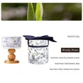 White Tea scented soy candle in blue floral ceramic jar with gift box and wooden base - Blue Porcelain/White Tea (Gift Box)