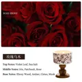 Rose Ebony scented soy candle in blue and white porcelain jar with wooden base - Red Porcelain/Brown/Rose Ebony