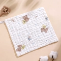 Soft white cotton gauze baby washcloth with cute cartoon bear and star prints - Starry Rabbit