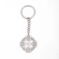 Titanium steel keychain with intricate镂空 geometric pattern pendant in silver finish - Double Celtic Knot / Steel