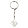Polished stainless steel keychain with square Celtic knot and star pattern pendant - Witch's Knot Moon 1 / Steel