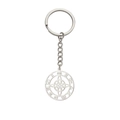 Silver stainless steel keychain featuring a celtic knot pendant with runic carvings - Witch's Knot Moon / Steel