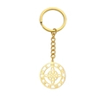 Golden stainless steel keychain featuring a hollow Wicca moon and witch knot pendant - Witch's Knot Moon / Gold