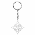 Polished silver stainless steel keychain featuring a Celtic knot geometric pendant - Witch's Knot 1 / Steel