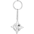 Polished silver stainless steel keychain with Celtic knot and Hamsa Hand lucky charms - Oxidized Witch's Knot / Steel