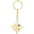 Golden titanium steel keychain featuring Lucky Hamsa and Celtic knot charm pendant - Oxidized Witch's Knot / Gold