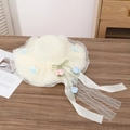 Cream straw sun hat with floral rose accents, delicate lace ribbons and mesh brim - A String Of Four-flower Milky White