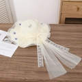Creamy white woven straw sun hat with light blue flowers and lace bow ribbons - Purple Flower Butterfly Milk White