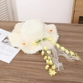 Elegant beige straw sun hat with lace edge and delicate yellow floral ribbon detail - A String Of Yellow Milk White