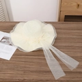 Women's cream straw sun hat with large mesh bow and pearl accents for beach vacation - Milky White Rice