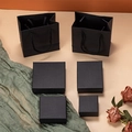 Elegant black textured jewelry packaging box and gift bag set for rings and necklaces - Black Wood