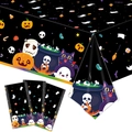 Black disposable Halloween tablecloth with cartoon ghosts, pumpkins, and spooky patterns - 137*274 Pumpkin Halloween Tablecloth