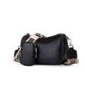 Minimalist black faux leather saddle bag with colorful embroidered strap and coin purse - Black