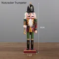 30cm wooden nutcracker soldier figure holding a golden horn with red military uniform - Nutcracker Trumpeter