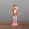 Pink wooden nutcracker soldier figure with golden crown and spear, 30cm festive decor - Nutcracker Soldier - Pink