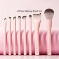 Professional 8-piece matte pink makeup brush set with soft synthetic bristles - Pink Mist Series 8Pcs
