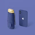 Portable ultra-light deep sea blue flat capsule umbrella with gold handle and carry strap - Flat 5-Fold / With Cloth Sleeve / Navy Blue