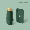 Mini portable forest green six-fold umbrella compared with smartphone size - Flat 5-Fold / With Cloth Sleeve / Dark Green